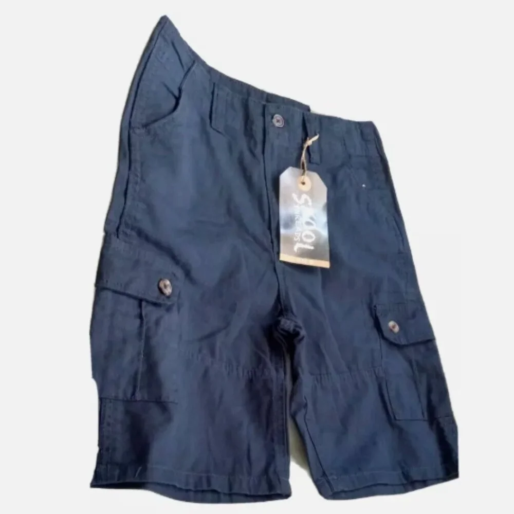 Boys Cargo Shorts Size 12 (26x8) NWT Navy Blue Skool Threads Uniform Pockets